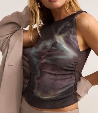 Blusa Sin Manga en Tule con Estampa Abstracta 3