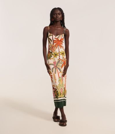 Vestido Midi con Fruncido en el Busto y Estampa Tropical 2