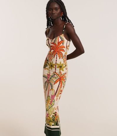 Vestido Midi con Fruncido en el Busto y Estampa Tropical 3