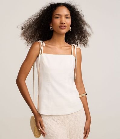 Blusa Sastrería con Escote Recto y Lazo en el Bretel