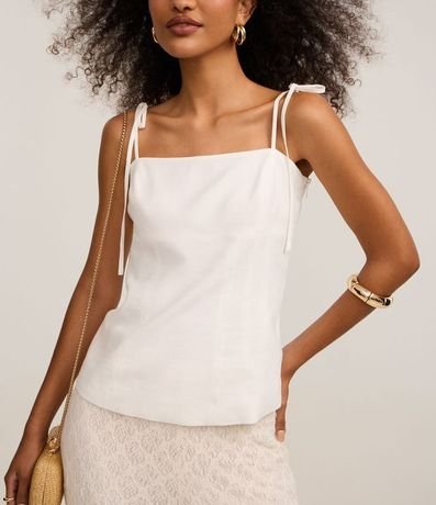 Blusa Sastrería con Escote Recto y Lazo en el Bretel 4