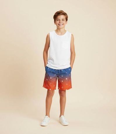 Bermuda Infantil de Baño con Estampa Degradé y Mini Iconos - Talle 5 a 14 años
