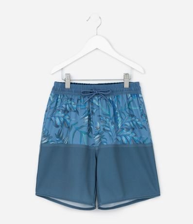 Bermuda Infantil de Baño con Estampa de Follajes - Talle 5 a 14 años