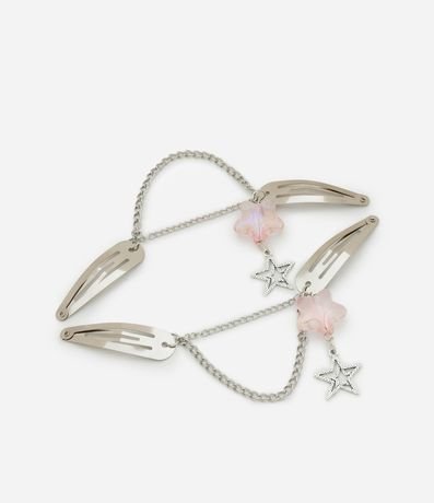 Kit 04 Pinzas para el Pelo con Cadena y Colgante Estrelas