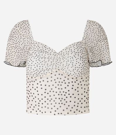 Blusa Cropped en Tule de Lunares con Manga Abullonada Frufru 5