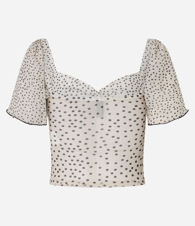 Blusa Cropped en Tule de Lunares con Manga Abullonada Frufru 7
