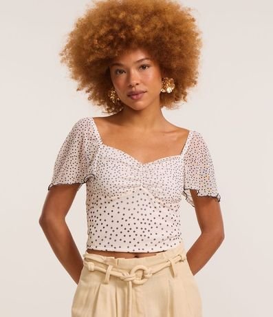 Blusa Cropped en Tule de Lunares con Manga Abullonada Frufru 3