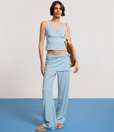 Pantalón Recto en Anarruga Cintura Alta con Canesú Sobrepuesto y Lazo 5