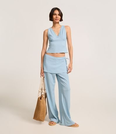 Pantalón Recto en Anarruga Cintura Alta con Canesú Sobrepuesto y Lazo