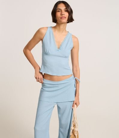 Pantalón Recto en Anarruga Cintura Alta con Canesú Sobrepuesto y Lazo 2