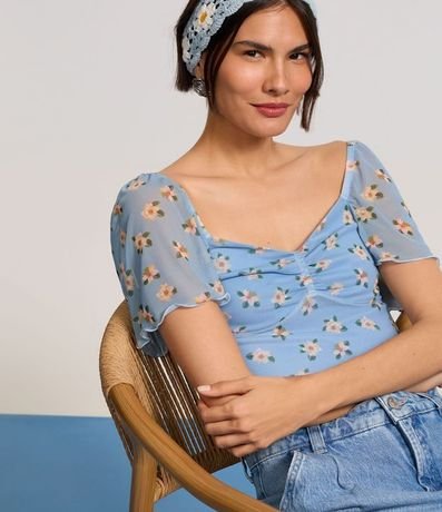 Blusa Cropped en Tule con Manga Sueltecita y Estampa Floral 6