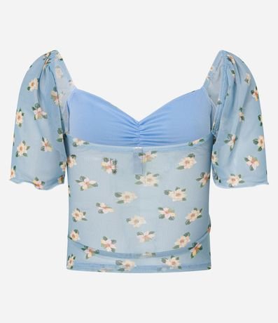 Blusa Cropped en Tule con Manga Sueltecita y Estampa Floral 9