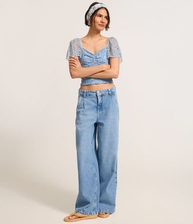 Blusa Cropped en Tule con Manga Sueltecita y Estampa Floral 2