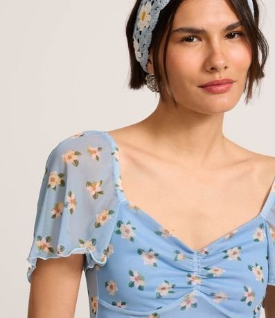 Blusa Cropped en Tule con Manga Sueltecita y Estampa Floral 3
