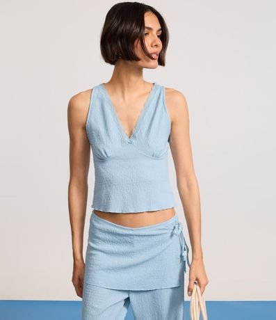 Blusa Musculosa en Anarruga Escote V con Detalle en Encaje 5