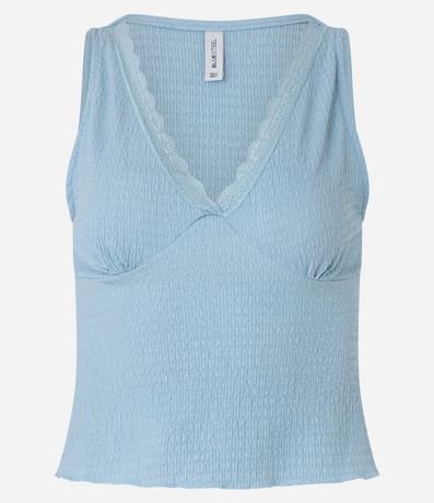 Blusa Musculosa en Anarruga Escote V con Detalle en Encaje 6