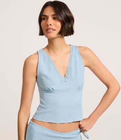 Blusa Musculosa en Anarruga Escote V con Detalle en Encaje
