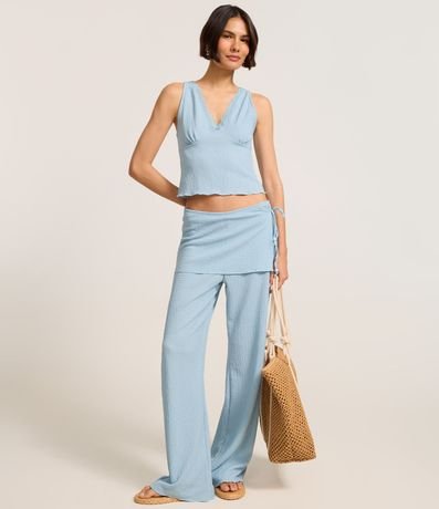 Blusa Musculosa en Anarruga Escote V con Detalle en Encaje 2