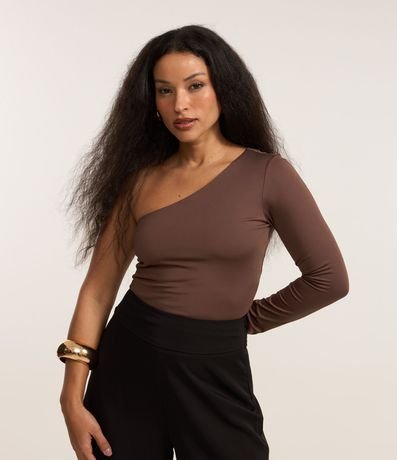 Blusa en Microfibra con Hombro Único y Manga Larga