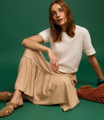 Pollera Evasê en Viscolino con Bies Contrastante Fruncido 6