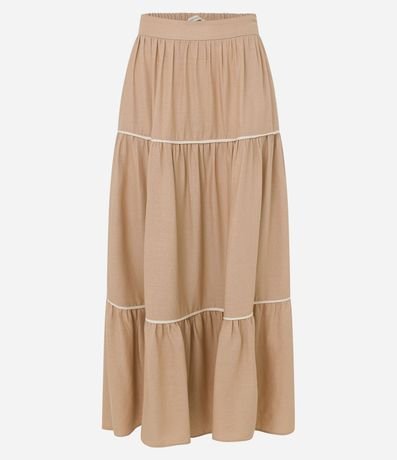 Pollera Evasê en Viscolino con Bies Contrastante Fruncido 7