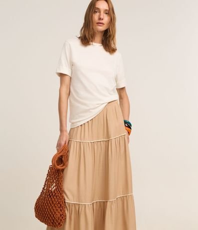 Pollera Evasê en Viscolino con Bies Contrastante Fruncido 2