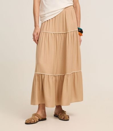 Pollera Evasê en Viscolino con Bies Contrastante Fruncido 3