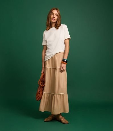 Pollera Evasê en Viscolino con Bies Contrastante Fruncido 5