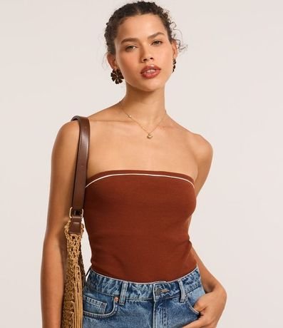 Body sin Breteles en Rib con Piping Contrastante