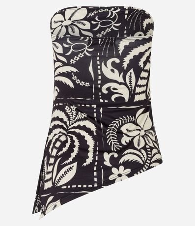 Blusa Sin Manga en Microfibra con Estampa Floral Bicolor y Bajo Asimétrica 7