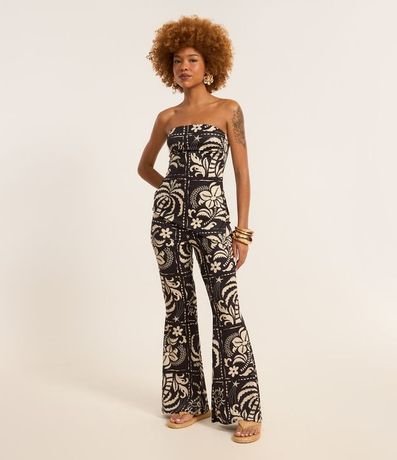 Pantalón Flare en Microfibra con Estampa Floral