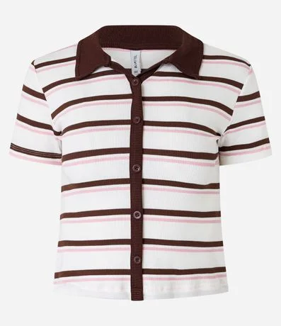 Blusa Polo en Rib con Abotonado Delantero y Rayas Contrastantes 4