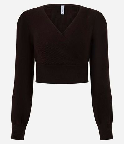 Blusa Cropped en Malla Texturizada con Manga Larga Abullonada 4