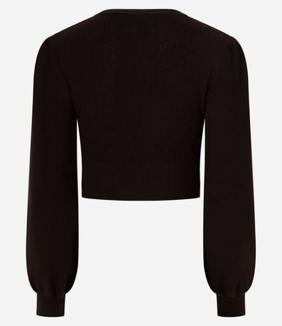 Blusa Cropped en Malla Texturizada con Manga Larga Abullonada 6