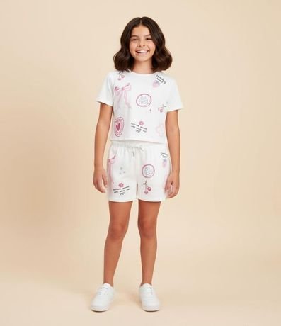 Short Regular Infantil con Estampa de Ícones Sweet Doodles - Talle 5 a 14 años