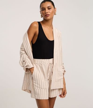 Short Recto Cintura Alta en Airflow con Rayas de Hilo Teñido 2