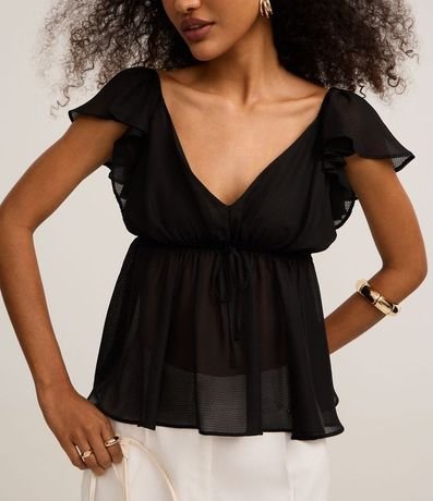 Blusa en Chiffon con Escote V y Volado en el Hombro 3