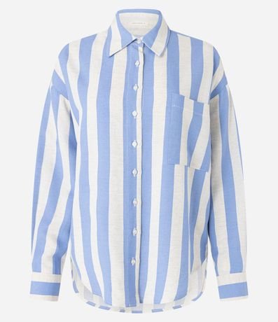 Camisa Amplia en Viscolino con Rayas Verticales Largas 8
