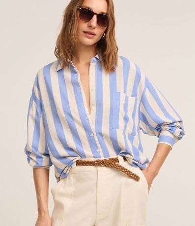 Camisa Amplia en Viscolino con Rayas Verticales Largas 1