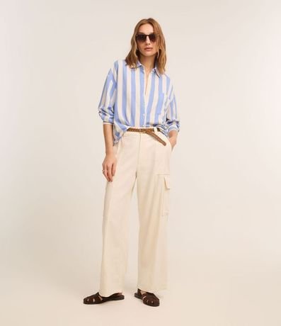 Camisa Amplia en Viscolino con Rayas Verticales Largas 2