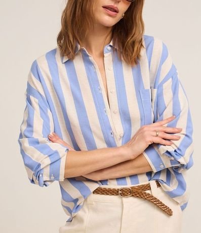 Camisa Amplia en Viscolino con Rayas Verticales Largas 5