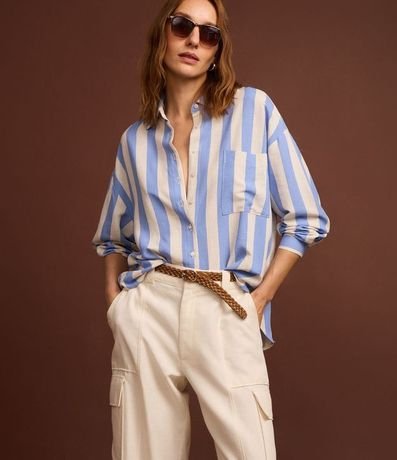 Camisa Amplia en Viscolino con Rayas Verticales Largas 6