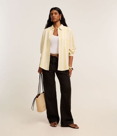Camisa Amplia en Viscolino con Rayas Largas 2