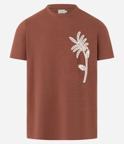 Remera Regular en Algodón con Estampa Bordada de Follaje