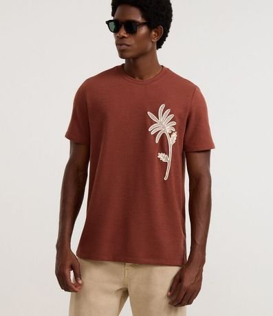 Remera Regular en Algodón con Estampa Bordada de Follaje