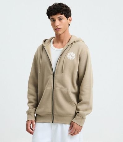 Saco en Algodón con Ziper y Estampa Letras Cicular en el Pecho