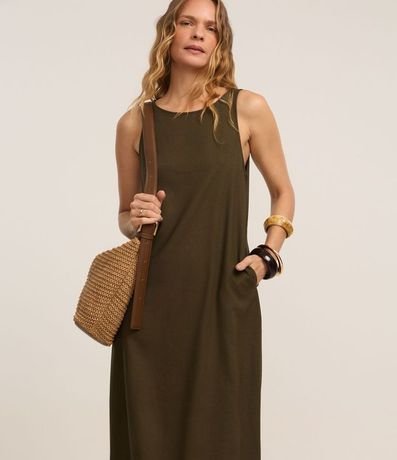 Vestido Evasê Midi en Viscolino con Bretel Ancho 2