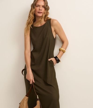 Vestido Evasê Midi en Viscolino con Bretel Ancho 5