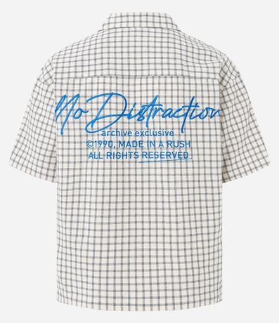 Camisa Boxy  em Tricolina de Cuadros Texturizada con Bordado en la Espalda 6