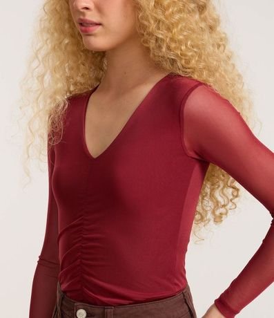 Body en Tule con Fruncido Delantero y Manga Transparente 3